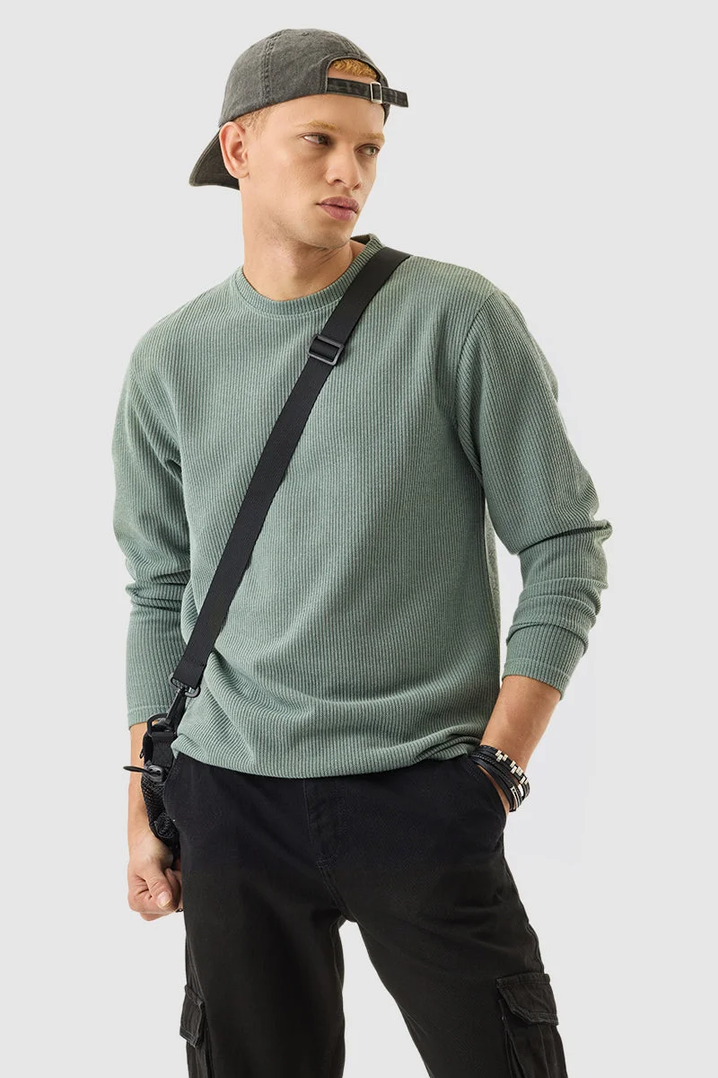 SNITCH Green Textured Regular Fit T-Shirt